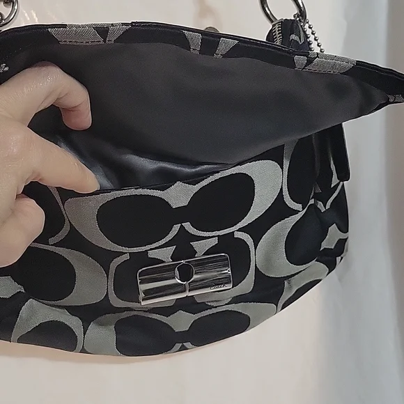 COACH Signature Purse with Silver accents  Black and Silver - Picture 2 of 11